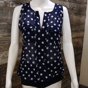 Navy and White Polka Dot See Through Blouse